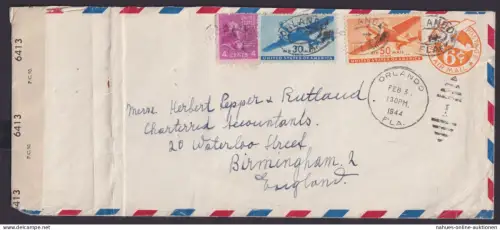 Flugpost Zensur Brief USA Ganzsache Orlando Florida n Birmingham Großbritannien