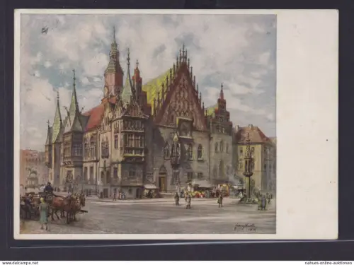 Ansichtskarte Künstlerkarte Sign.Breslau Schlesien Wroclaw Polen Rathaus Stempel