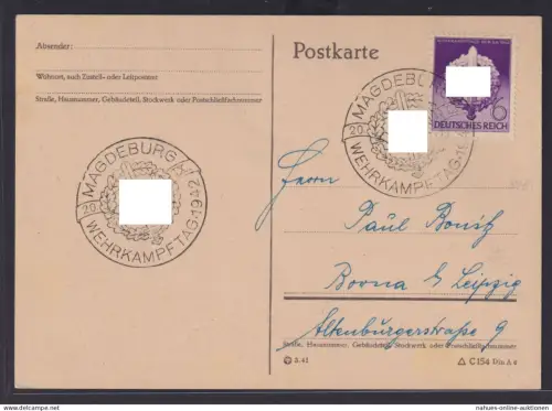 Deutsches Reich Propagandastempel Magdeburg Wehrkampftag nach Borna Leipzig