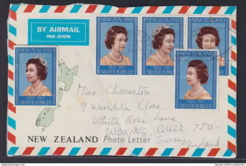 Neuseeland Luftpost Briefvorderseite Queen Elisabeth Auckland nach Woking