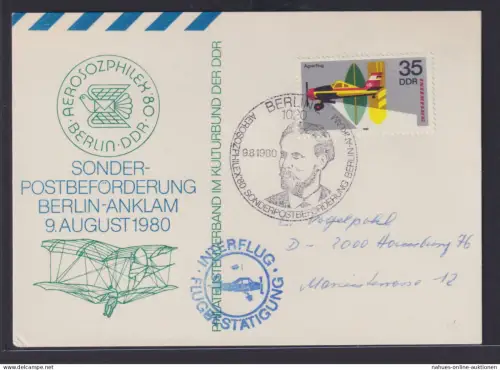 Flugpost DDR Biref EF 2518 Interflug Aerosozphilex Berlin nach Hamburg auf