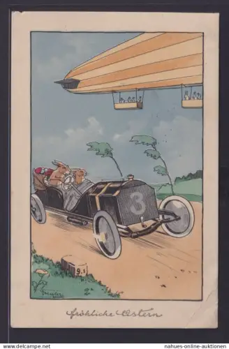 Ansichtskarte Grußkarte Ostern Künstlerkarte Sign. Tressler Osterhase mit