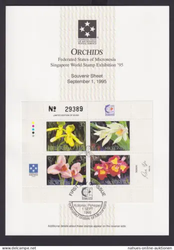 Micronesien Orchideen Blumen Souvernir Sheet Singapore Briefmarken Ausstellung