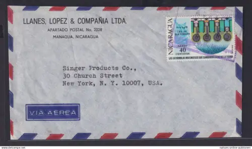 Nicaragua Luftpost Brief EF Mittelamerika 40c Managua nach New York USA