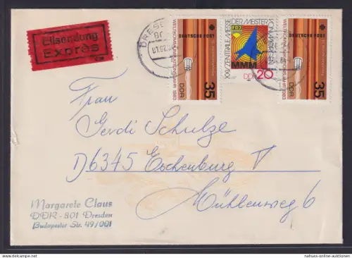 DDR Eilboten Brief Dresden nach Eschenburg Hessen Weltkommunikation 1.2.1984