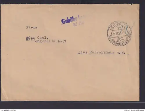 Besetzung SBZ Brief viol. L2 Gebühr beazahlt 12 Reichspfenning Leipzig