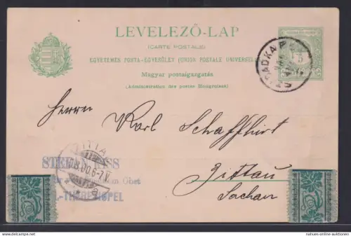 Ungarn Ganzsache GSK 5 Filler SZABADKA P.UDV Serbien nach Zittau 1900