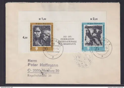 DDR Brief Zusammendruck Widerstandskämpfer W Zd 251 Potsdam nach Hamburg 22.7.71