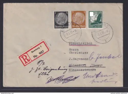 Deutsche Reich R Brief MIF Flugpost Hindenburg Bamberg nach Altenburg Thüringen