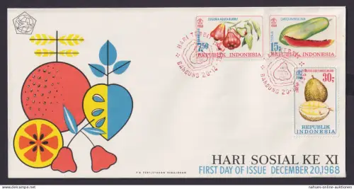 Indonesien Brief Fürsorge Früchte Obst 623-625 Bandung FDC vom 20.12.1968