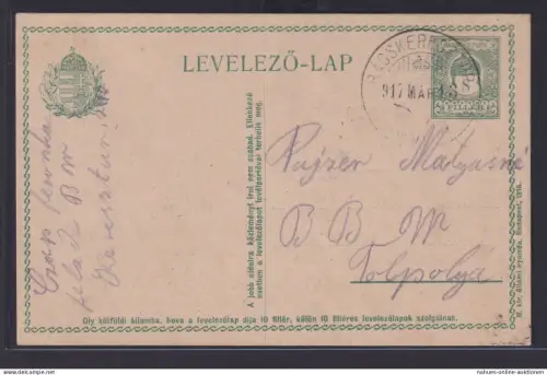 Ungarn Ganzsache GSK 8 Filler K2 Bácskeresztúr Ruski Krstur Serbien