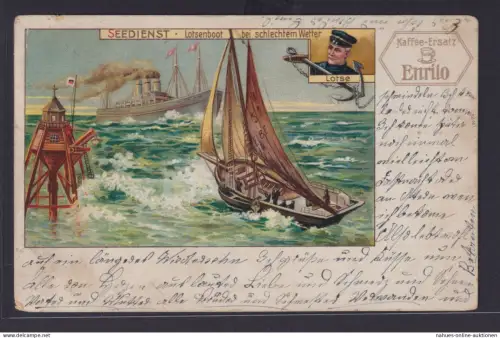 Ansichtskarte Reklame Scherzkarte Seedienst Lotsenboot Kaffee Ersatz Enrilo