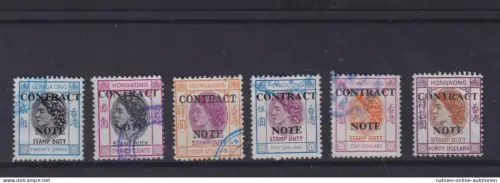 Asien Hongkong Queen Elisabeth 6 Werte 20cent - 40 Dollar Aufdruck CONTRACT NOTE