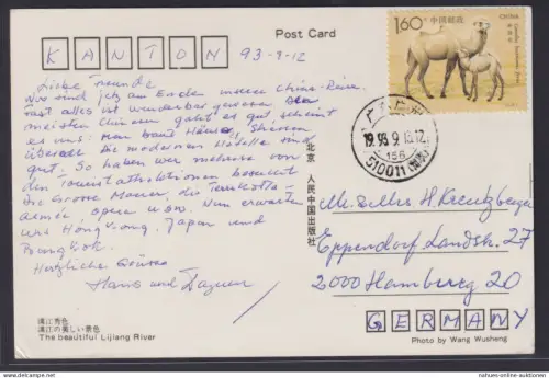 China Volksrepublik Ansichtskarte Lijang River mit EF Tiere Kamele
