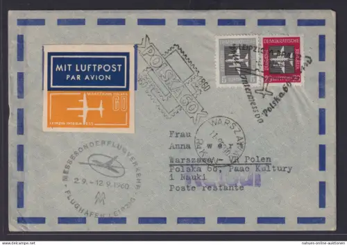 Flugpost airmail DDR Leipzig Warschau Polen 1960