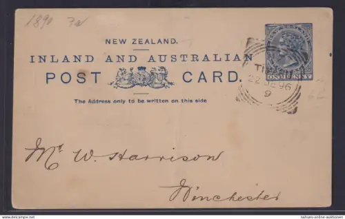 Neuseeland Ganzsache Queen Victoria 1p blau mit privatem Zudruck The Ganterburg