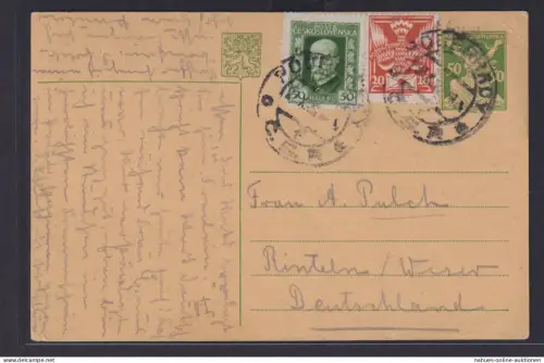 Tschechoslowakei Ganzsache mit ZUF Podiebrad Poděbrady nach Rinteln Weser