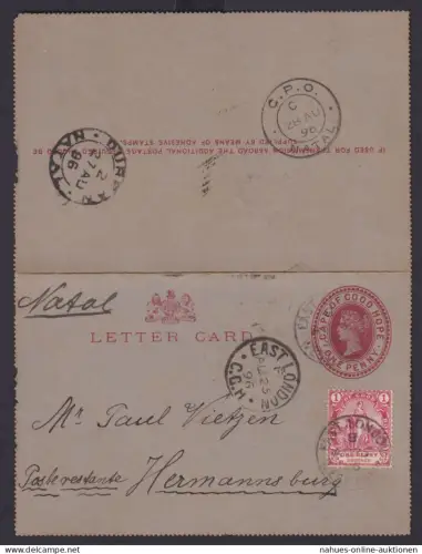 Natal Afrika Kap der guten Hoffnung Ganzsache 1p Queen Victoria ZuF Kartenbief