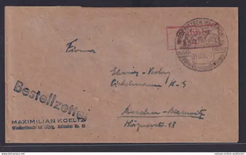 Besetzung Brief mit rotem R2 Gebühr bezahlt Sonderstempel Wiederitzsch Leipzig