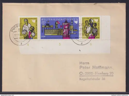 Bogenecke Eckrand DDR Brief Zusammendruck Weltfrieden Potsdam nach Hamburg