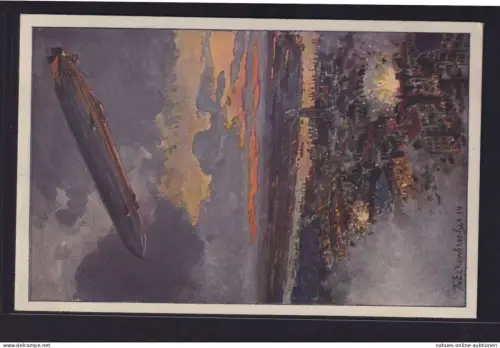 Ansichtskarte Zeppelin Luftschiff über Antwerpen Signiert T.v. Eckenbrecher