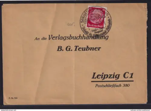 Deutsche Reich Brief EF 12 Pfg. Hindenburg Singen Hohentwie SST Festspele
