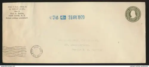 USA Ganzsache 1 cent HIJD.TERM.STA.NY 12 nach Berlin 240x105 mm