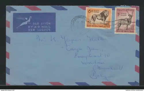 Flugpost Afrika Brief ab Johannesburg nach Vosselaar Belgien