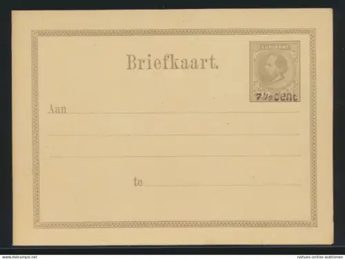 Surinam Ganzsache Karte 7 1/2 auf 15c postal stationery King Wilhelm