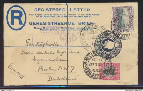 Südafrika Ganzsache 4p King Georg + ZuF nach Berlin Africa postal stationery