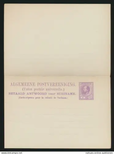 Surinam Ganzsache Karte 5 cent Frage + Antwort postal stationery King Wilhelm
