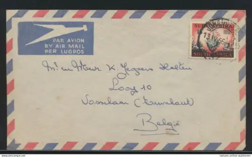 Flugpost Afrika Brief ab Johannesburg nach Vosselaar Belgien