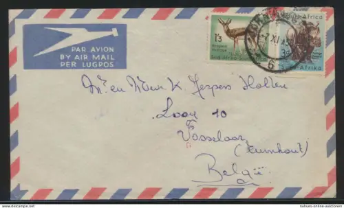 Flugpost Afrika Brief ab Johannesburg nach Vosselaar Belgien