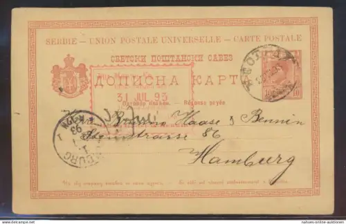 Serbien Ganzsache P 35 A Antwort nach Hamburg Serbia postal stationery