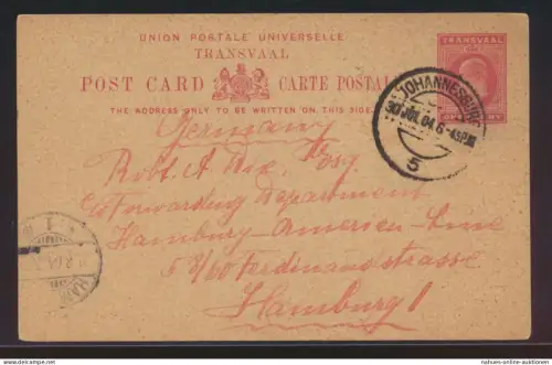 Transvaal Afrika Ganzsache Johannesburg nach Hamburg Africa postal stationery
