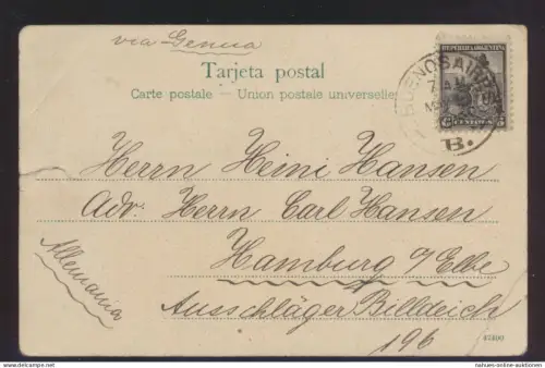 Schiffspost Argentinien Ansichtskarte via Genua Argentinia postcard ships post