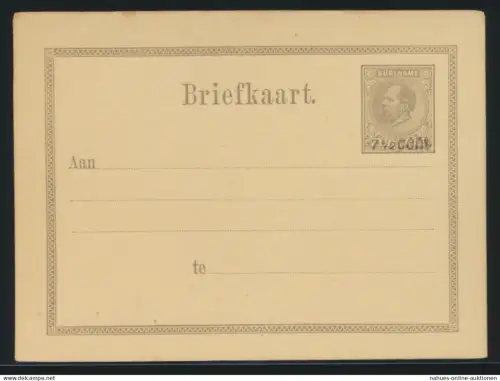 Surinam Ganzsache Karte 7 1/2 auf 15c postal stationery King Wilhelm