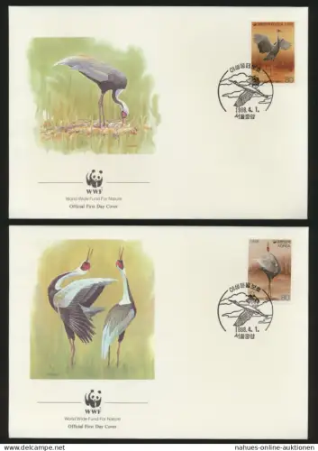 Vögel WWF u.a. 4 FDC Korea Kraniche sowie einmal Bahamas Tiere
