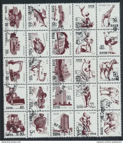 Korea Kleinbogen Tiere Fische Fahrzeuge Skulptuten 25er Block ex 3765-3793