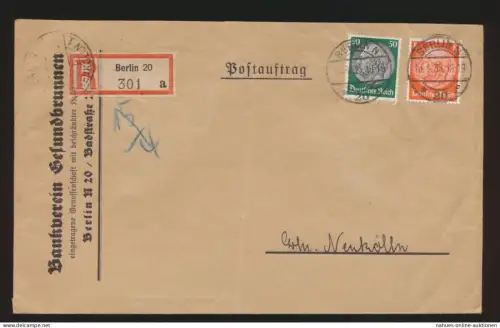 Postsache D. Reich R Brief MIF Hindenburg Postauftrag Berlin nach Neukölln Wachs