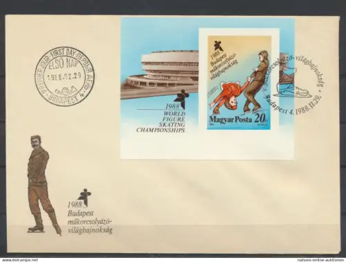 Sport Ungarn Brief Motiv Wintersport Eislaufen mit Block Budapest 1988