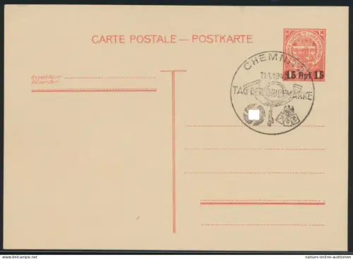 Deutsche Besetzung 2. Weltkrieg Ganzsache Luxemburg mit SST Chemnitz Briefmarke