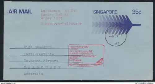 Singapore - Melbourne Flugpost Brief Lufthansa LH 692 mit attr. Abbildung