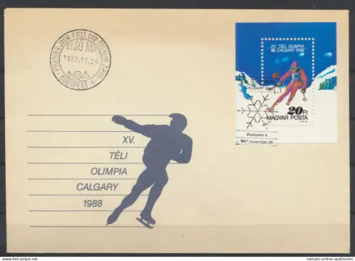 Sport Eiskunstlauf Ungarn Brief Motiv Wintersport Block +Sonderstempel Skifahren