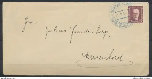 Sport Tschechoslowakei Brief mit SST Motiv Wintersport Ski 1935