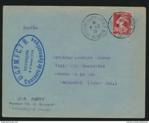 Frankreich Brief Motiv Sport 1939