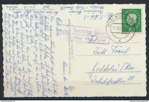 Ansichtskarte Föhr Landpoststempel Sanatorium über Wyk nach Goddelau Hessen