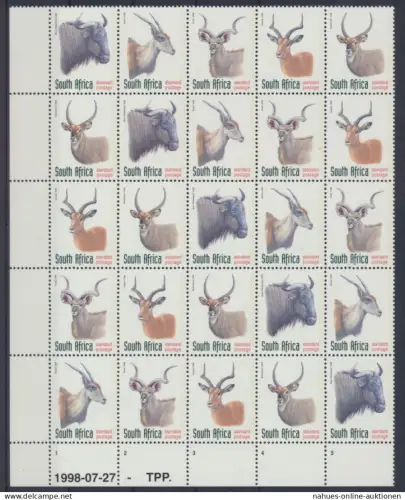 Südafrika 1124-1128 Tiere sehr selt. Kontrollblock von 25 Mk. Versuchsdruck in