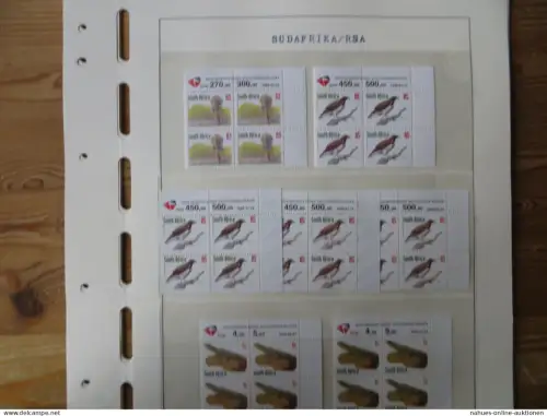 Südafrika 1100-4 Vögel Tiere Spezial Lot mit Blöcken der verschied. Druck Papier