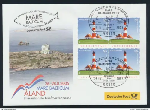 Motiv Philatelie Bund Brief Viererblock 2474 Leuchttürme Ausstellung Äland